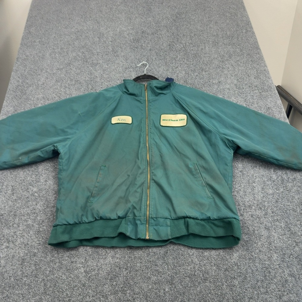Vintage Red Kap Jacket Mens XL Green Polyester Cotton Hughes Oil Patch Workwear
